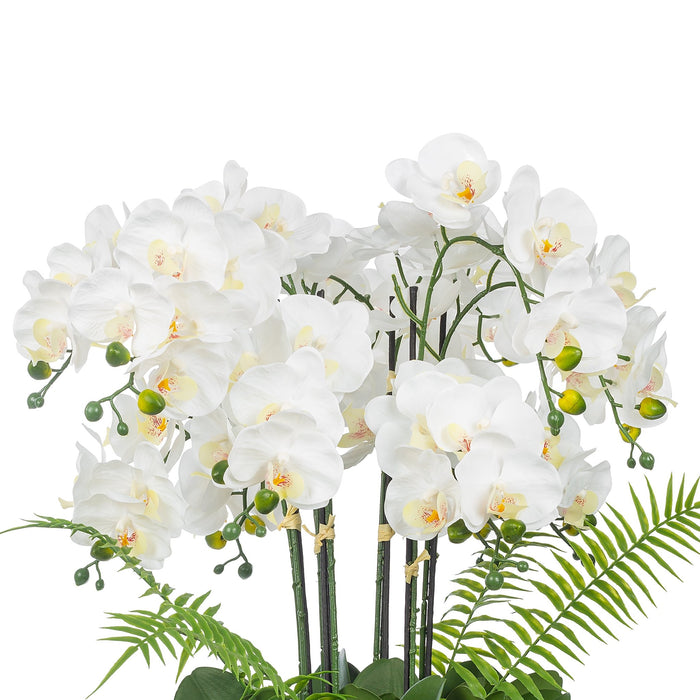 Vanity Art Faux Phalaenopsis Orchid Floral Arrangement in Ceramics Vase | 12 Stems 25.2" Artificial Real Touch Silk Orchids in Gold Ceramic Pot for Home Office Decoration, MLTAO-1070JS - HomeBeyond