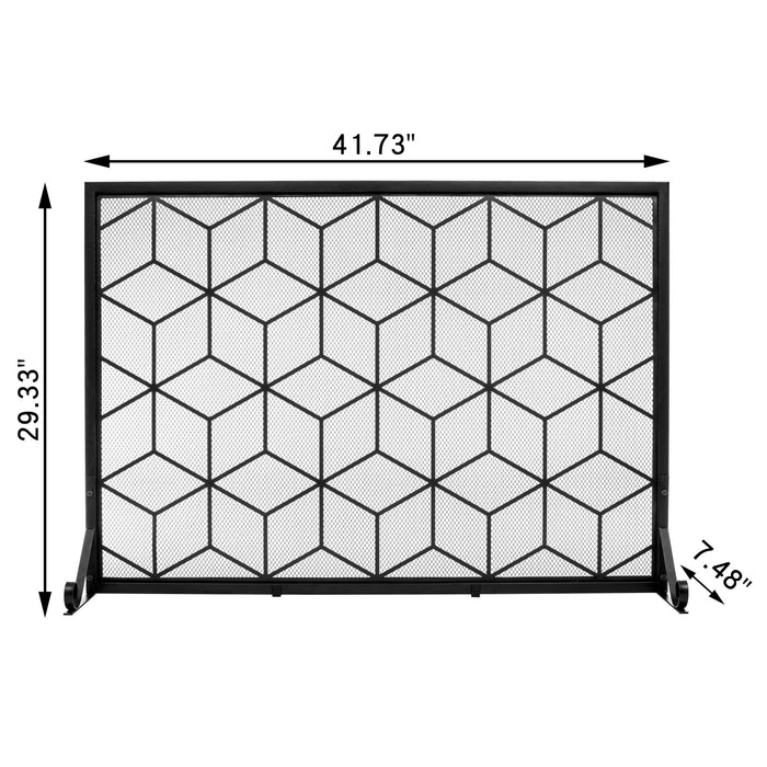 Vanity Art Iron Fireplace Screen | Heavy-Duty and Heat-Resistant Indoor Single Panel Geometric Pattern Iron Fireplace Screen with 29.33-inch Height, Black, MLT3022FP-BK - HomeBeyond