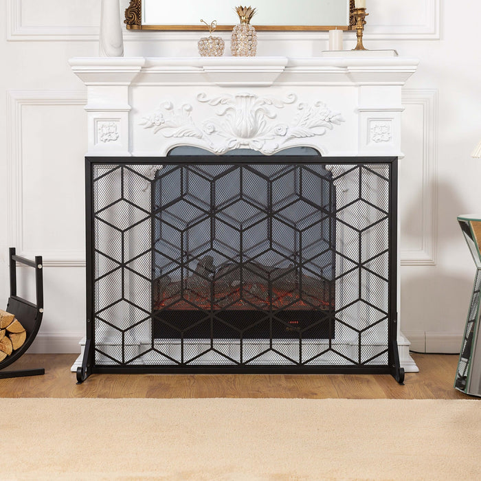 Vanity Art Iron Fireplace Screen | Heavy-Duty and Heat-Resistant Indoor Single Panel Geometric Pattern Iron Fireplace Screen with 29.33-inch Height, Black, MLT3022FP-BK - HomeBeyond