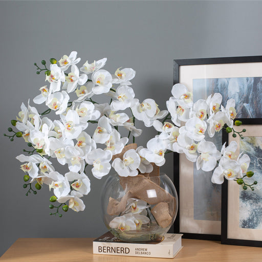 Vanity Art Liquid Illusion Phalaenopsis Orchid Floral Arrangement in Vase Home Decor | 8 Pieces Nearly Natural Plastic Phalaenopsis Silk Artificial Flowers in Glass Vase, MLTAO-1060TM - HomeBeyond