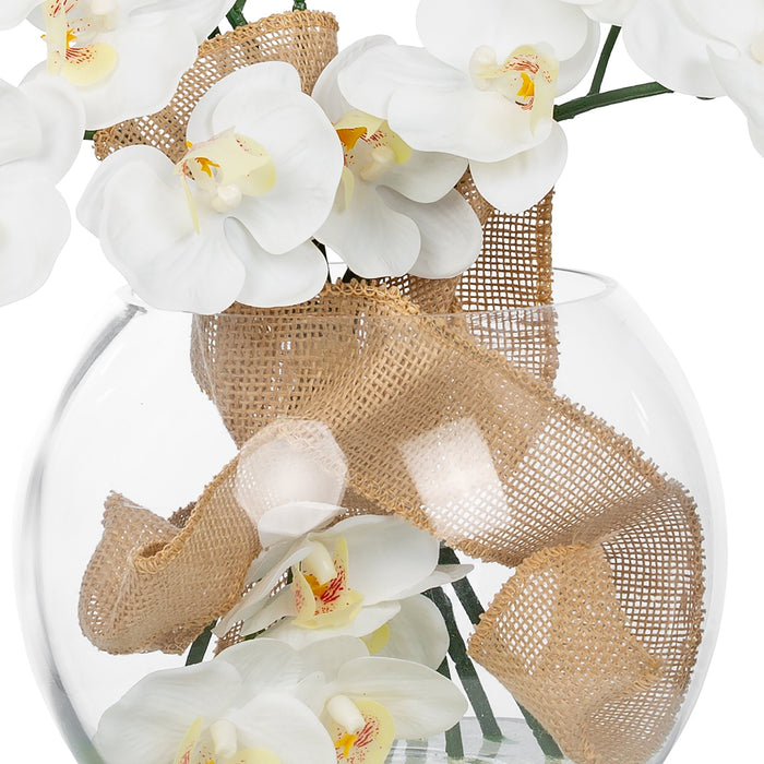 Vanity Art Liquid Illusion Phalaenopsis Orchid Floral Arrangement in Vase Home Decor | 8 Pieces Nearly Natural Plastic Phalaenopsis Silk Artificial Flowers in Glass Vase, MLTAO-1060TM - HomeBeyond