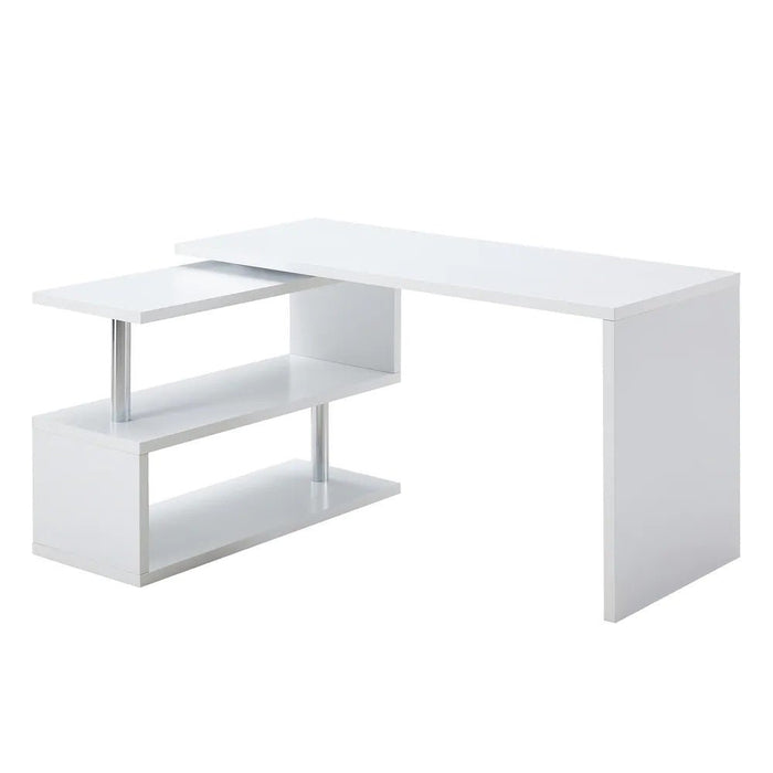 Vanity Art Modern Convertible L Shaped Swivel Rotation Corner Computer Desk with Shelves for Home Office - HomeBeyond