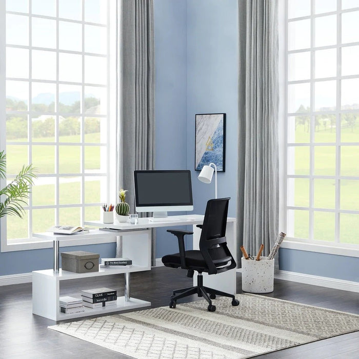 Vanity Art Modern Convertible L Shaped Swivel Rotation Corner Computer Desk with Shelves for Home Office - HomeBeyond