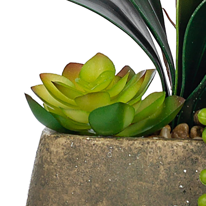Vanity Art Phalaenopsis Orchid Floral Arrangement in Decorative Cement Pot | Single-stem Artificial Real Touch Silk Orchid home decor with Succulents in Grey Cement Pot, MLTAO-1007SS - HomeBeyond