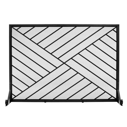 Vanity Art Single Panel Iron Fireplace Screen | Heavy-Duty and Heat-Resistant Indoor Single Panel Straight Line Pattern Iron Fireplace Screen with 29.33-inch Height, Black, MLT3033FP-BK - HomeBeyond