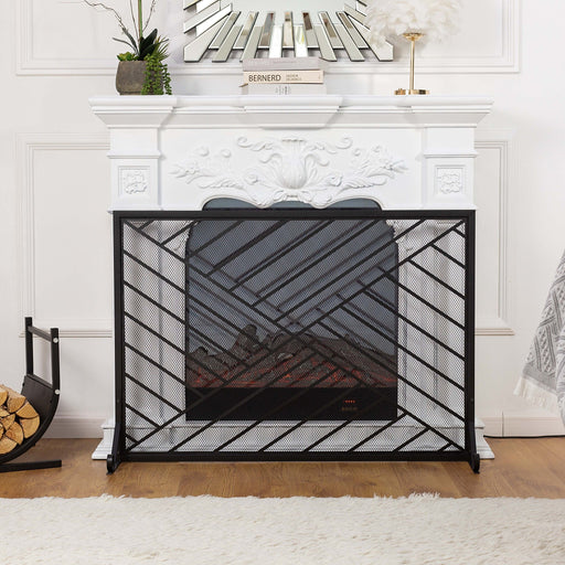 Vanity Art Single Panel Iron Fireplace Screen | Heavy-Duty and Heat-Resistant Indoor Single Panel Straight Line Pattern Iron Fireplace Screen with 29.33-inch Height, Black, MLT3033FP-BK - HomeBeyond