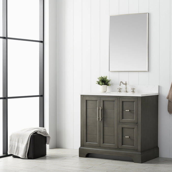 Vannes 36" Single Sink Bathroom Vanity in Silver Grey / White / Vintage Green - HomeBeyond