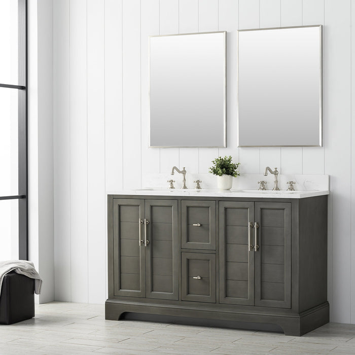 Vannes 54" Double Sink Bathroom Vanity in Silver Grey / White / Vintage Green - HomeBeyond