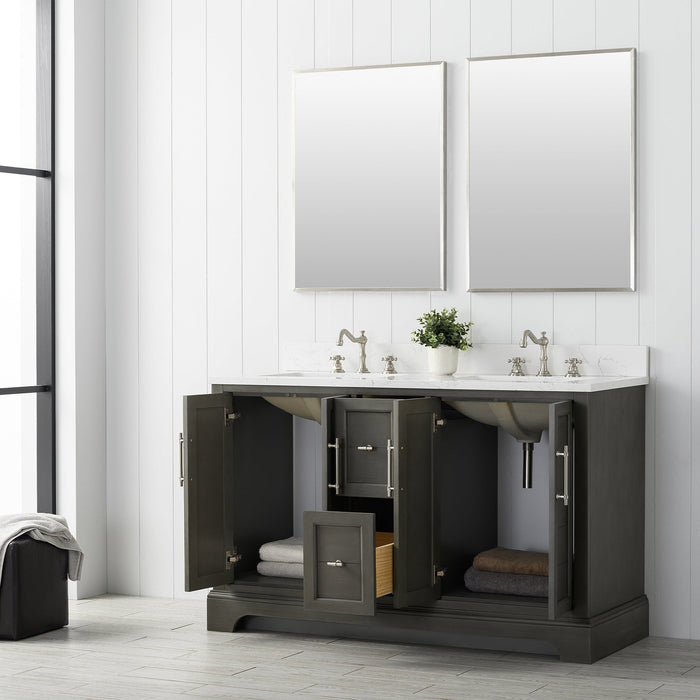 Vannes 54" Double Sink Bathroom Vanity in Silver Grey / White / Vintage Green - HomeBeyond