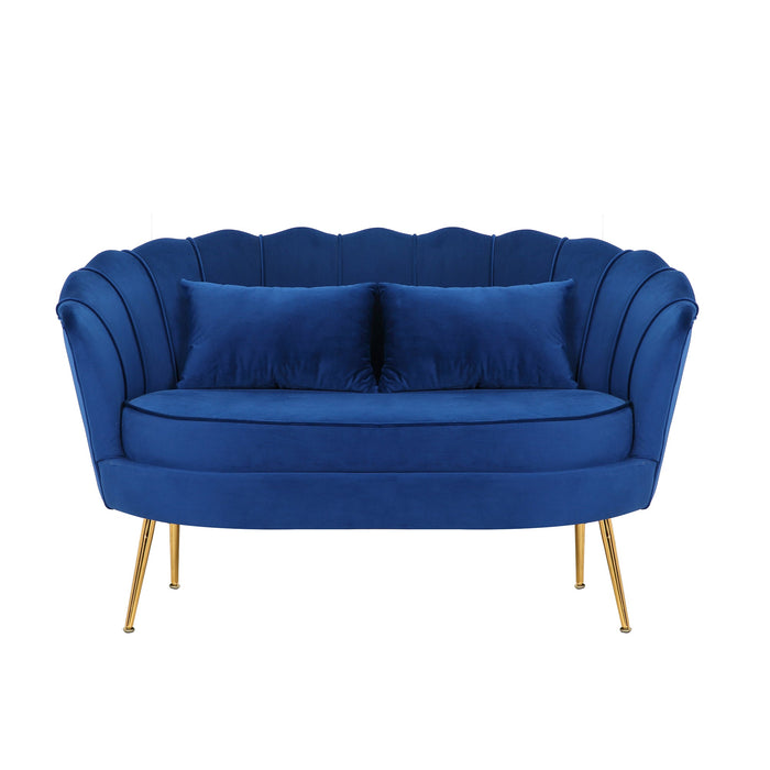 Velvet Flared Arm Loveseat Contemporary Channel Tufted Loveseat Comfy Barrel Curved Sofa Chair - HomeBeyond