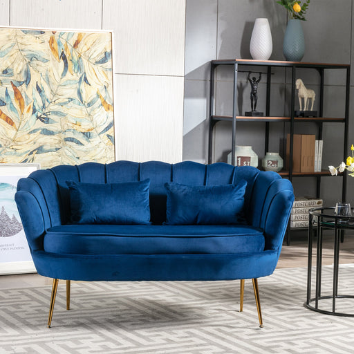 Velvet Flared Arm Loveseat Contemporary Channel Tufted Loveseat Comfy Barrel Curved Sofa Chair - HomeBeyond