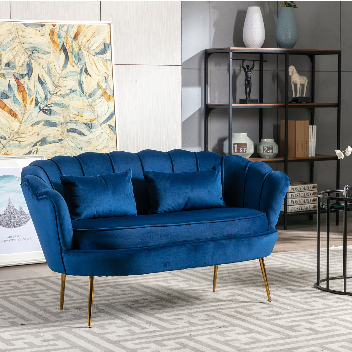 Velvet Flared Arm Loveseat Contemporary Channel Tufted Loveseat