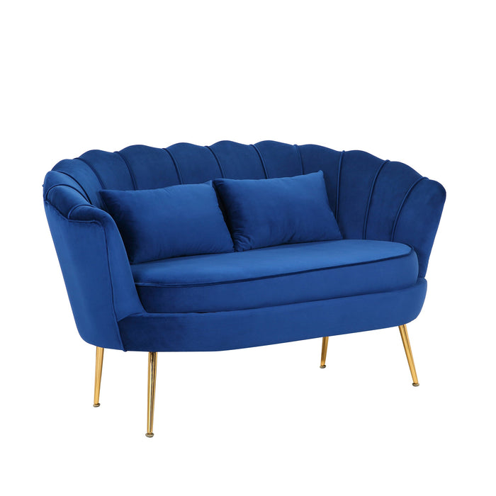 Velvet Flared Arm Loveseat Contemporary Channel Tufted Loveseat Comfy Barrel Curved Sofa Chair - HomeBeyond
