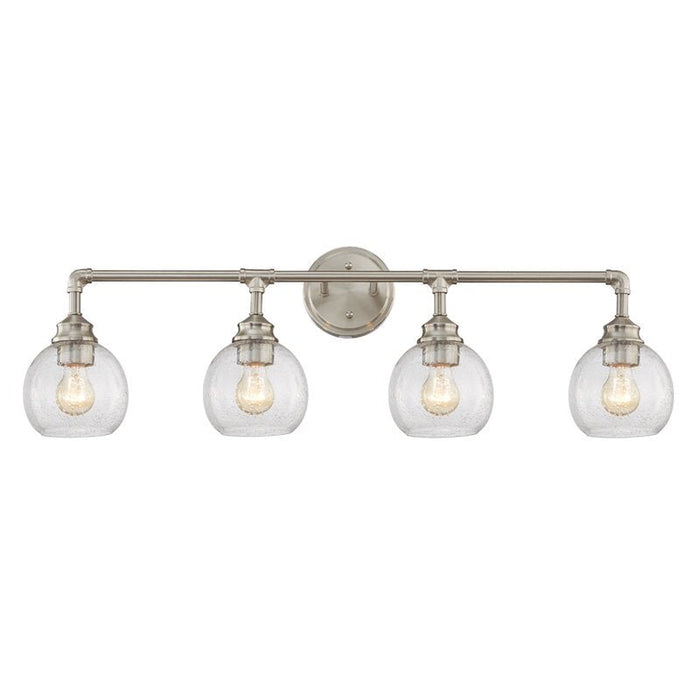 Wall Light Fixture 4-Lights Wall Sconce Lighting Stain Nickel Modern Bathroom Vanity Lights with Clear Seedy Glass Vintage Porch Wall Lamp Bath Sconce for Mirror Living Room BA222-4SN-SY - HomeBeyond