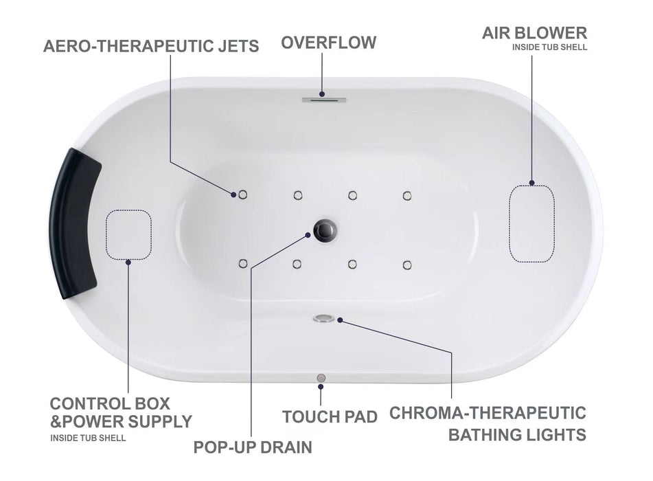 White Acrylic Freestanding Bathtub with Air Bubble System - HomeBeyond